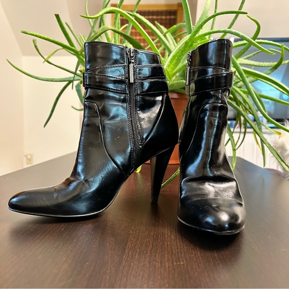Calvin Klein Cambria Black Zip Ankle High Heel Boots with Buckle | Size 6.5 | - Picture 6 of 14
